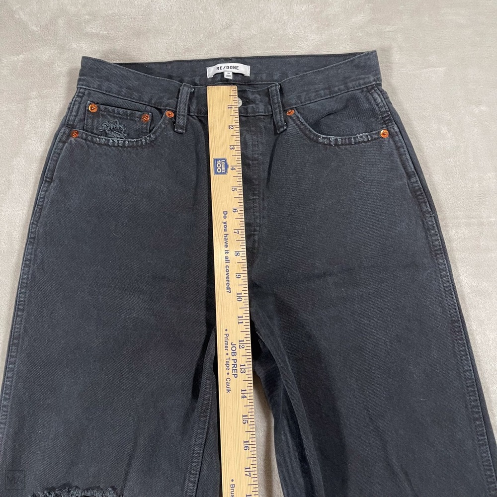 Re/Done Womens Jeans Loose High Rise Straight Distressed Denim Button Fly 28 Blk - Picture 5 of 9